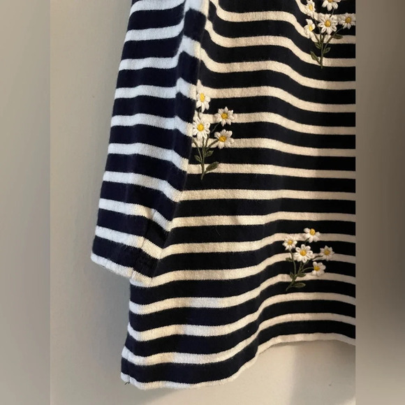 Talbots Black White Striped Embroidered Daisies Boat Neck 3/4 Sleeve Top Size XP - Picture 4 of 11
